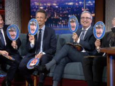 Stephen Colbert entrevistando Kimmel, Fallon, Meyers e Oliver ao mesmo tempo é um lindo caos Stephen Colbert entrevistando Kimmel, Fallon, Meyers e Oliver ao mesmo tempo é um lindo caos