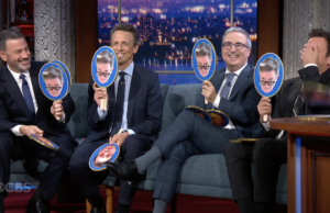 Stephen Colbert entrevistando Kimmel, Fallon, Meyers e Oliver ao mesmo tempo é um lindo caos Stephen Colbert entrevistando Kimmel, Fallon, Meyers e Oliver ao mesmo tempo é um lindo caos