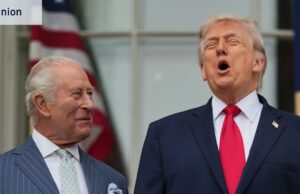 Sua Majestade e nossa farsa: em meio aos protestos do No Kings, Charles superou o presidente tirano O rei Charles da Grã-Bretanha com o presidente dos EUA, Donald Trump, no gramado sul da Casa Branca durante sua visita na semana passada.