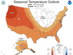Sua previsão oficial de verão está aqui. Quão quente vai ficar? A previsão de temperatura do verão de 2026 da NOAA mostra que temperaturas acima da média são esperadas na maior parte do país (em vermelho e laranja), com exceção do Alto Centro-Oeste e dos Grandes Lagos.