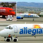 Dois jatos Allegiant Air taxiam no Aeroporto Internacional McCarran, em Las Vegas.
