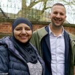O líder do Partido Verde, Zac Polanski, na foto com o candidato Ifhat Shaheen, que foi acusado de escrever postagens defendendo os ataques terroristas do Hamas em 7 de outubro de 2023