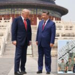 O presidente Donald Trump e o presidente chinês Xi Jinping juntos no Templo do Céu em Pequim.