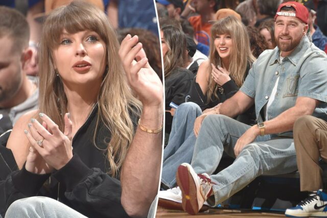 Taylor Swift e Travis Kelce vistos em encontro noturno no Taylor Swift e Travis Kelce vistos em encontro noturno no jogo dos Knicks