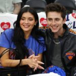 CLEVELAND, OHIO - MAY 25:  Kylie Jenner and actor Timothée Chalamet attend Game Four of the NBA Eastern Conference Finals between the Cleveland Cavaliers and the New York Knicks at Rocket Arena on May 25, 2026 in Cleveland, Ohio.  (Photo by Gregory Shamus/Getty Images)