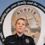 Police Chief Lisa Davis addresses the press regarding the West 6th Street mass shooting while at the Austin Police Department Headquarters on March 2. (Mikala Compton/The San Antonio Express-News via AP)