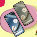 Uma mão segurando um smartphone Google Pixel mostrando o menu Configurações rápidas, com uma sobreposição flutuante do botão de alternância
