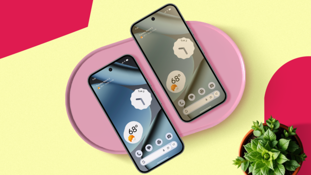 Uma mão segurando um smartphone Google Pixel mostrando o menu Configurações rápidas, com uma sobreposição flutuante do botão de alternância 