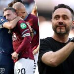 O técnico do Tottenham Hotspur, Roberto De Zerbi, aplaudindo os fãs.