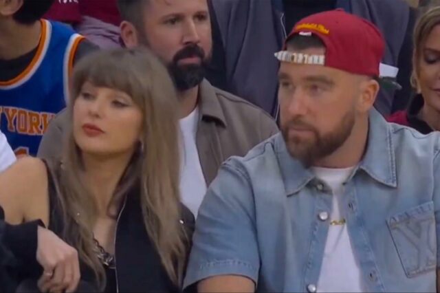 Travis Kelce e Taylor Swift enfrentam o jogo 3 do Taylor Swift e Travis Kelce são retratados no jogo 3 em 23 de maio.