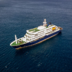 O MV Hondius, que supostamente está sofrendo de um surto do mortal hantavírus. Três pessoas morreram e outra está nos cuidados intensivos na África do Sul.