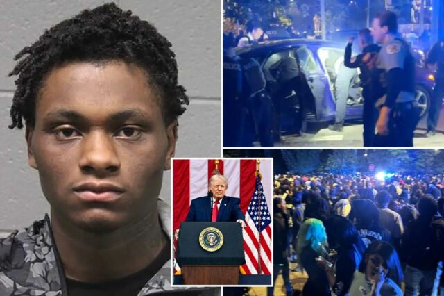 Trump ataca os 'terríveis' líderes democratas de Chicago depois que o motorista supostamente atropela 5 policiais durante a 'aquisição de adolescentes'
