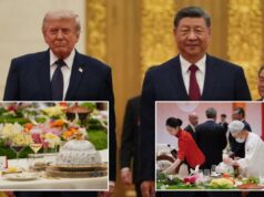 Trump desfruta de um luxuoso jantar oficial com costela de boi, pato assado e sorvete durante visita à China Trump desfruta de um luxuoso jantar oficial com costela de boi, pato assado e sorvete durante visita à China
