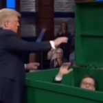 Trump posta vídeo de IA dele mesmo jogando Stephen Colbert na lixeira