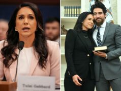 Tulsi Gabbard renuncia ao cargo de Diretora de Inteligência Nacional, citando o diagnóstico de câncer do marido Diretor de Inteligência Nacional dos EUA, Tulsi Gabbard, falando em uma audiência do Comitê Selecionado de Inteligência da Câmara.