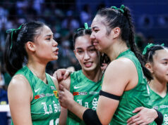 UAAP: Angel Canino e idosos de La Salle se comprometem com uma última corrida Angel Canino, Amie Provido e Shevana Laput de La Salle Lady Spikers após vencer o campeonato no torneio de vôlei feminino da 88ª temporada da UAAP.