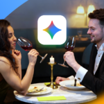 Ilustração mostrando o logotipo da Gemini no centro, cercado por ícones do Gmail, Docs, restaurante e viagens do Google.