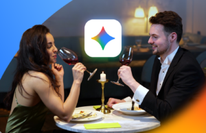Usei o Gemini para planejar um encontro e meu parceiro percebeu a diferença Ilustração mostrando o logotipo da Gemini no centro, cercado por ícones do Gmail, Docs, restaurante e viagens do Google.