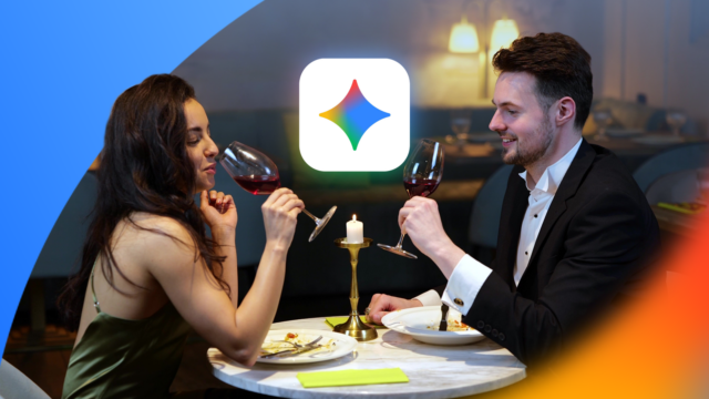 Ilustração mostrando o logotipo da Gemini no centro, cercado por ícones do Gmail, Docs, restaurante e viagens do Google.