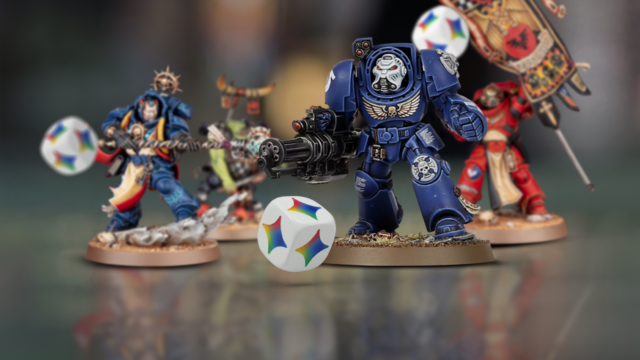 Usei o Gemini para reiniciar um hobby que abandonei há Duas forças do Warhammer 40.000 colidem contra um fundo estilizado.