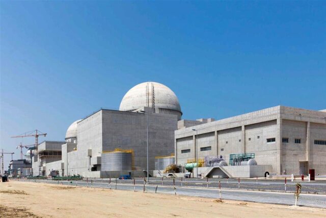 This undated photograph released by the United Arab Emirates' state-run WAM news agency shows the Barakah Nuclear Power Plant under construction in Abu Dhabi's western desert.