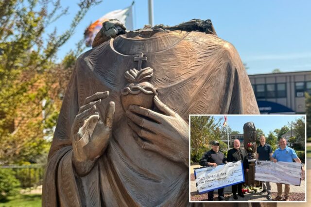 Vândalo decapita estátua de Jesus Cristo na igreja de Long Vândalo decapita estátua de Jesus Cristo na igreja de Long Island, mas policiais intervêm para restaurá-la