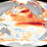 Um mapa simples em preto e branco do Oceano Pacífico com uma caixa retangular mostra diferentes regiões onde o desenvolvimento de um El Niño ou La Niña é monitorado.