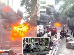 Vídeo insano mostra carro MTA explodindo em uma enorme bola de fogo perto do Charging Bull de Wall Street Vídeo insano mostra carro MTA explodindo em uma enorme bola de fogo perto do Charging Bull de Wall Street