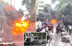 Vídeo insano mostra carro MTA explodindo em uma enorme bola de fogo perto do Charging Bull de Wall Street Vídeo insano mostra carro MTA explodindo em uma enorme bola de fogo perto do Charging Bull de Wall Street