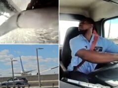 Vídeo maluco captura o momento em que o avião pousa em Newark atinge o caminhão da padaria Vídeo maluco captura o momento em que o avião pousa em Newark atinge o caminhão da padaria