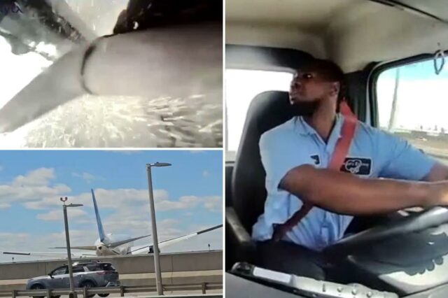 Vídeo maluco captura o momento em que o avião pousa em Newark atinge o caminhão da padaria
