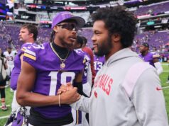 Vikings: JJ McCarthy e Kyler Murray não devem ter uma batalha ‘amigável’ Minnesota Vikings WR Justin Jefferson and new QB Kyler Murray