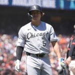 SAN FRANCISCO, CALIFORNIA - MAY 23: Munetaka Murakami #5 of the Chicago White Sox reacts after striking out against the San Francisco Giants in the top of the fifth inning at Oracle Park on May 23, 2026 in San Francisco, California. (Photo by Thearon W. Henderson/Getty Images)