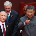 Russia's President Vladimir Putin and China's President Xi Jinping mark the 80th anniversary of victory over Japan and the end of World War II on September 3, 2025, in Tiananmen Square, Beijing, China.