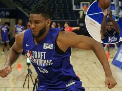 Zuby Ejiofor melhora o draft da NBA com combinação de tiro sólida Zuby Ejiofor participa de um exercício profissional no NFL Draft Combine em 11 de maio de 2026 na Wintrust Arena em Chicago.