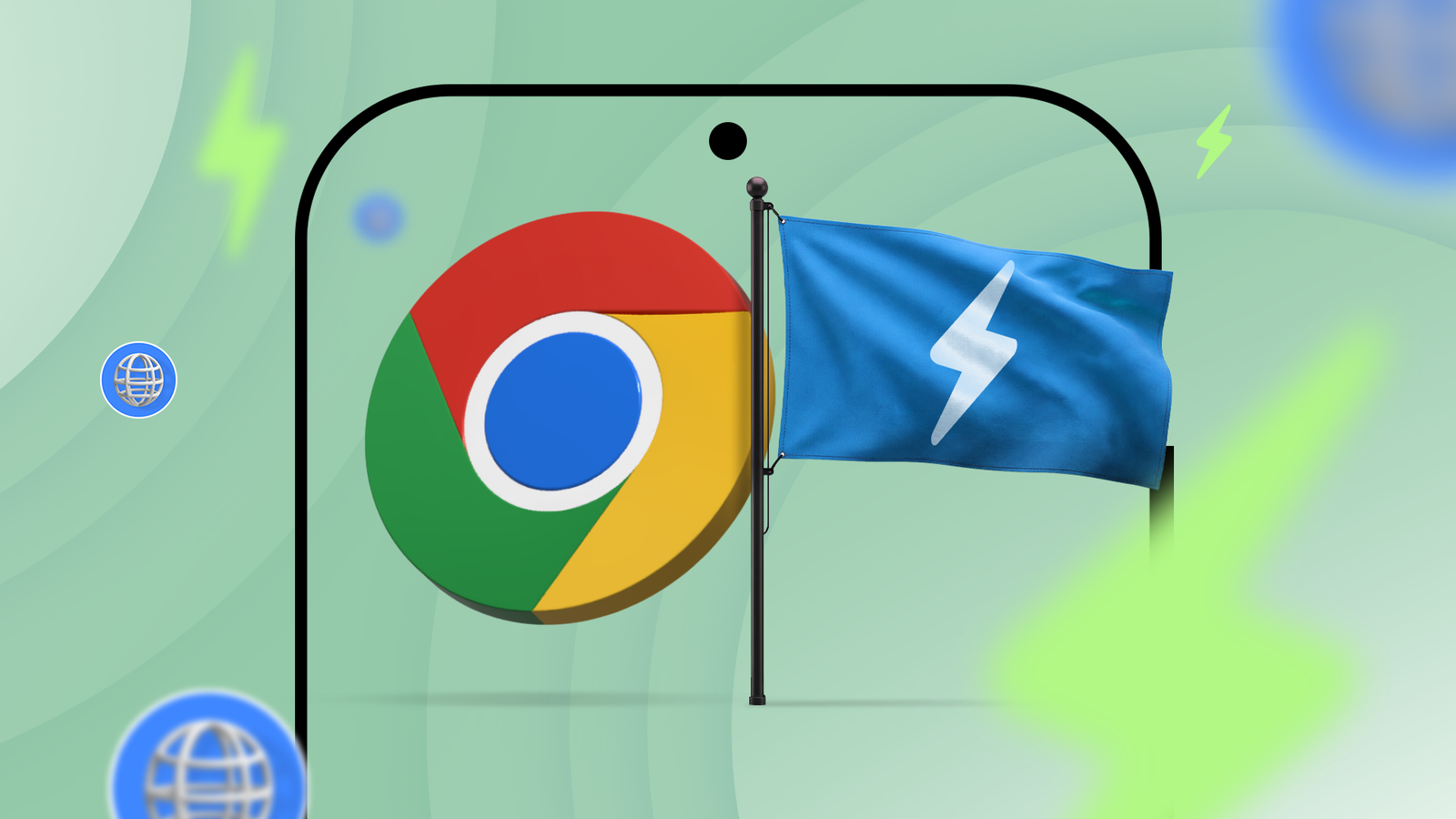 Um globo com uma barra de endereço da web cercada pelos ícones do Chrome, Firefox, Opera e Samsung Internet.
