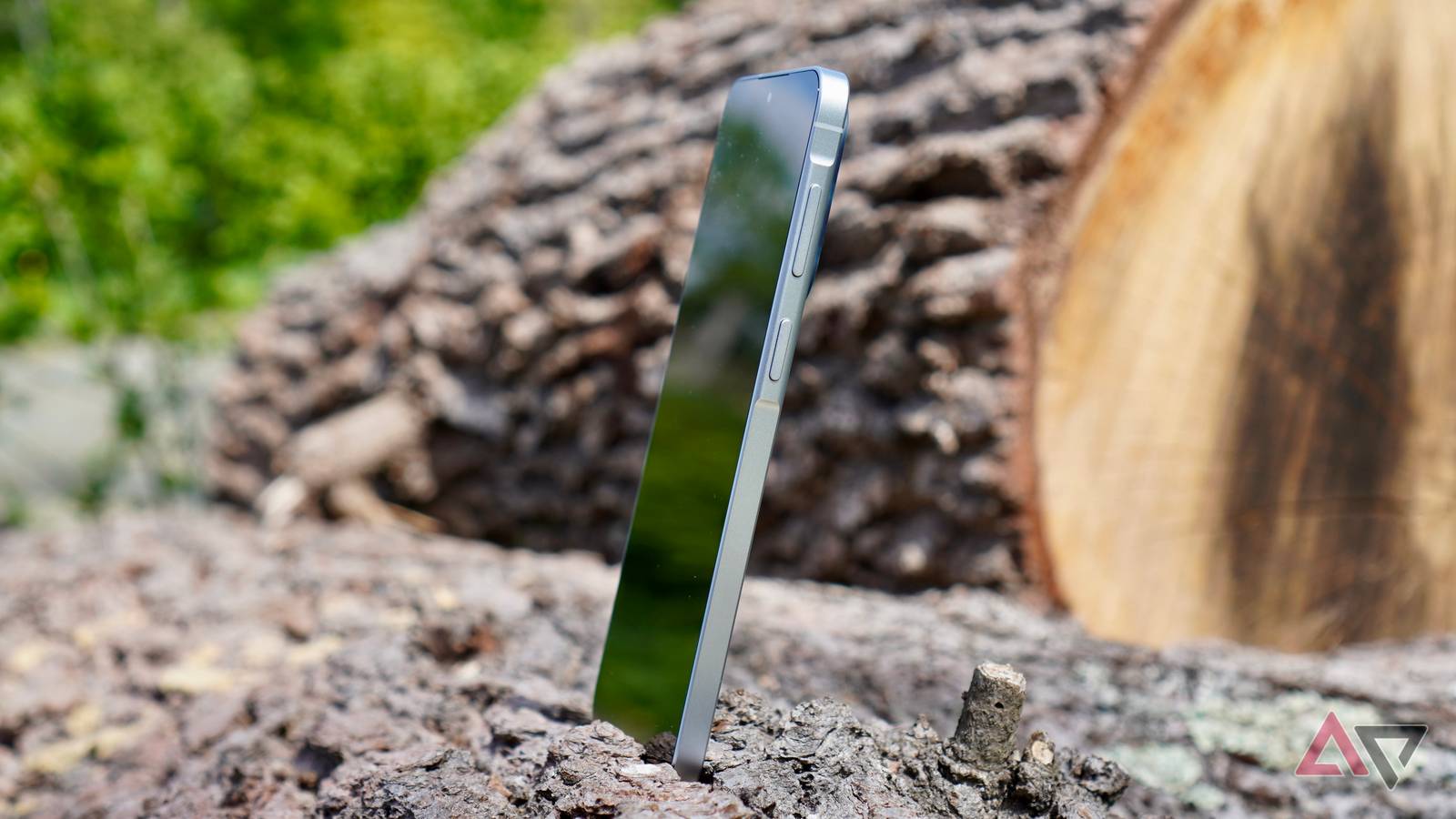Samsung Galaxy Z Fold 7 encostado em uma árvore ao anoitecer