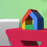 Ilustração de um alto-falante inteligente Google Home com o logotipo Gemini e Google Home na frente