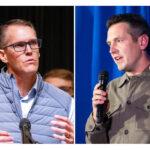 O deputado Randy Feenstra, republicano de Iowa, faz campanha pela indicação republicana para governador durante um comício com residentes locais, quarta-feira, 27 de maio de 2026, em West Des Moines, Iowa.