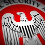 the NSA's logo on a red background