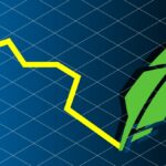 jagged line written by robinhood quill logo on graph background