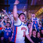 The New York Knicks, left, celebrate after Game 2 of the NBA Finals basketball series against the San Antonio Spurs on June 5, 2026, in San Antonio; President Donald Trump, right, aboard Air Force One on June 5, 2026.