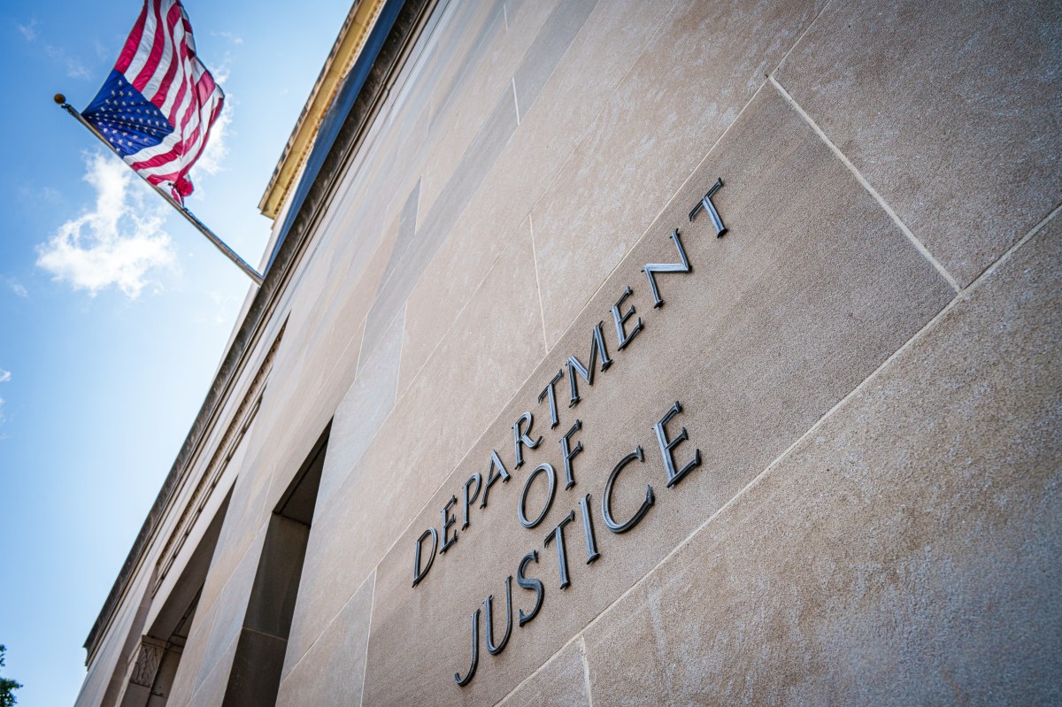 A U.S. flag flies on the Department of Justice building on September 15, 2024, in Washington, D.C.