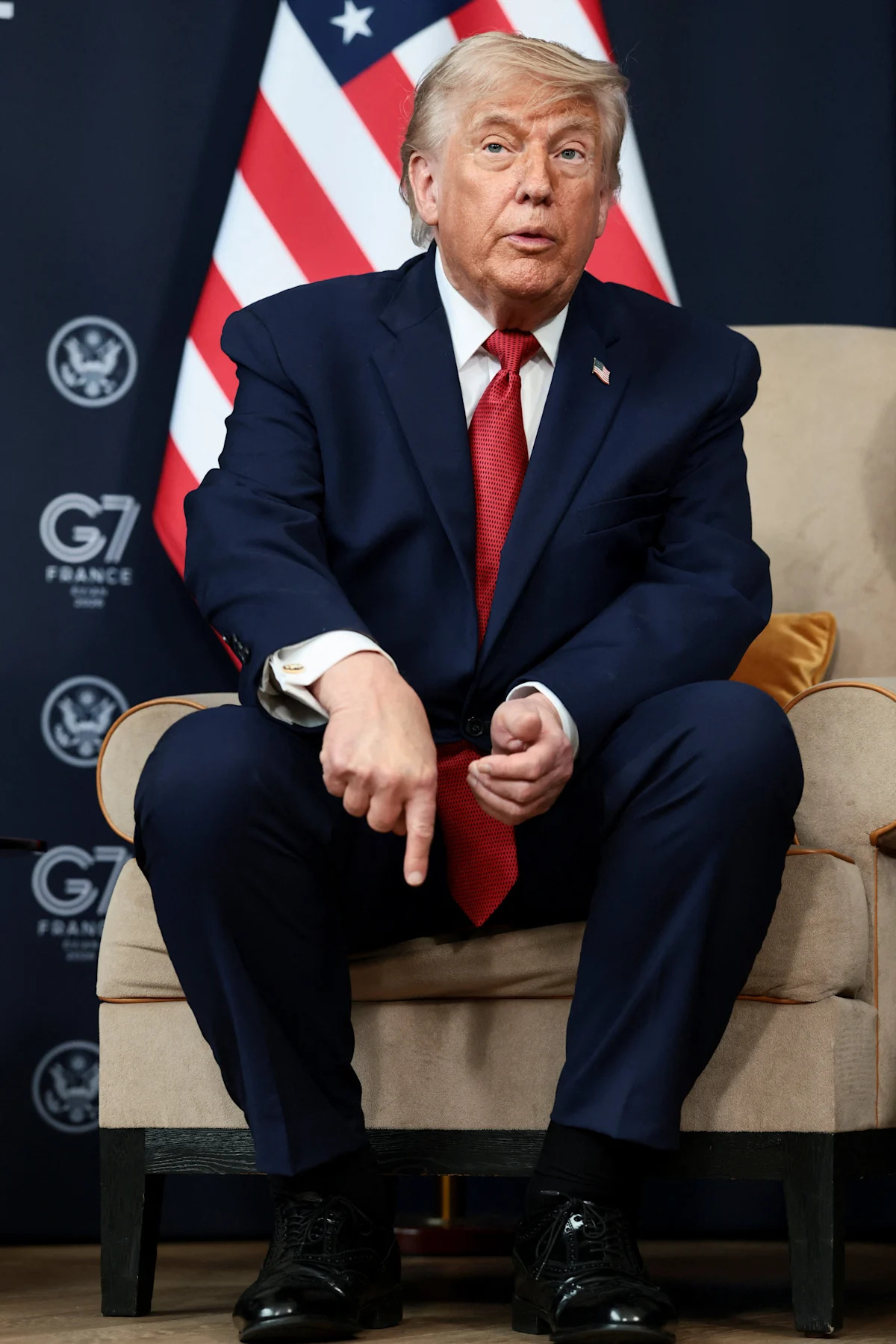 Presidente Donald Trump à margem da Cimeira do G7 em Evian-les-Bains, França, em 17 de junho de 2026.