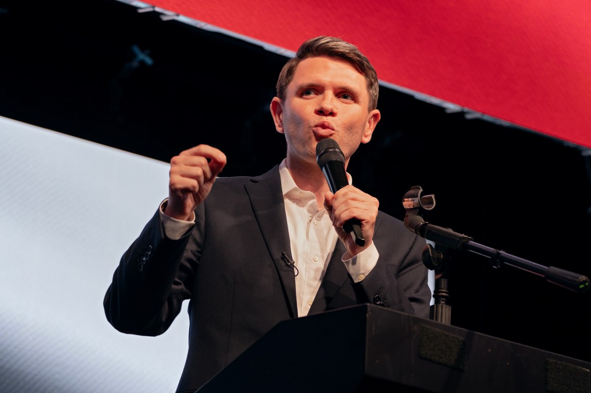 Texas state Representative James Talarico speaks at a rally in Houston on May 27, 2026.