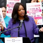 Janeese Lewis George speaks during a news conference in Washington, D.C., on March 27.