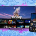 Logotipos Disney Plus e Hulu contra um fundo azul escuro