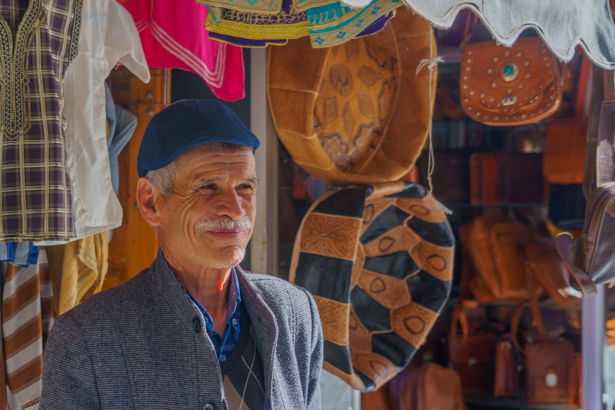 A seller and his shop, in the market of the Old Medina of Casablanca, Morocco, Casablanca, Morocco - March 29, 2023.