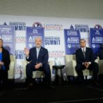 From left, Betty Yee, Steve Hilton, Xavier Becerra and Tom Steyer attend a gubernatorial candidate forum in Sacramento, California, Tuesday, April 14, 2026.