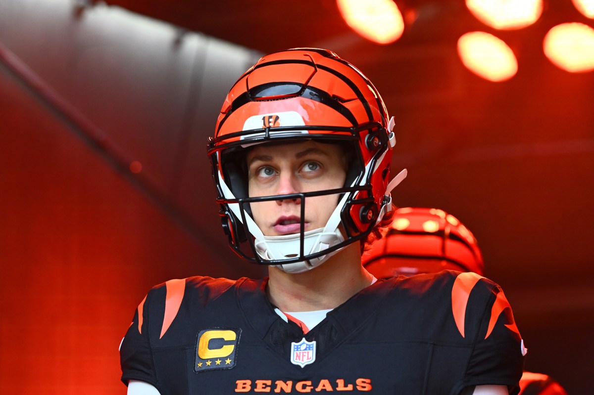 CINCINNATI, OHIO - DECEMBER 28: Joe Burrow #9 of the Cincinnati Bengals walks out for warms ups prior to a game against the Arizona Cardinals at Paycor Stadium on December 28, 2025 in Cincinnati, Ohio. (Photo by Ben Jackson/Getty Images)